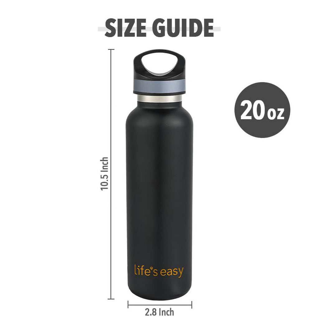 LIFE'S EASY 20 oz. Sports Insulated Water Bottle with Lid. Stainless Steel Vacuum Double Wall Thermo for Modern Hot and Cold Drinks, Simple Metal Hydro Canteen for Travel Men and Women (White) A19S
