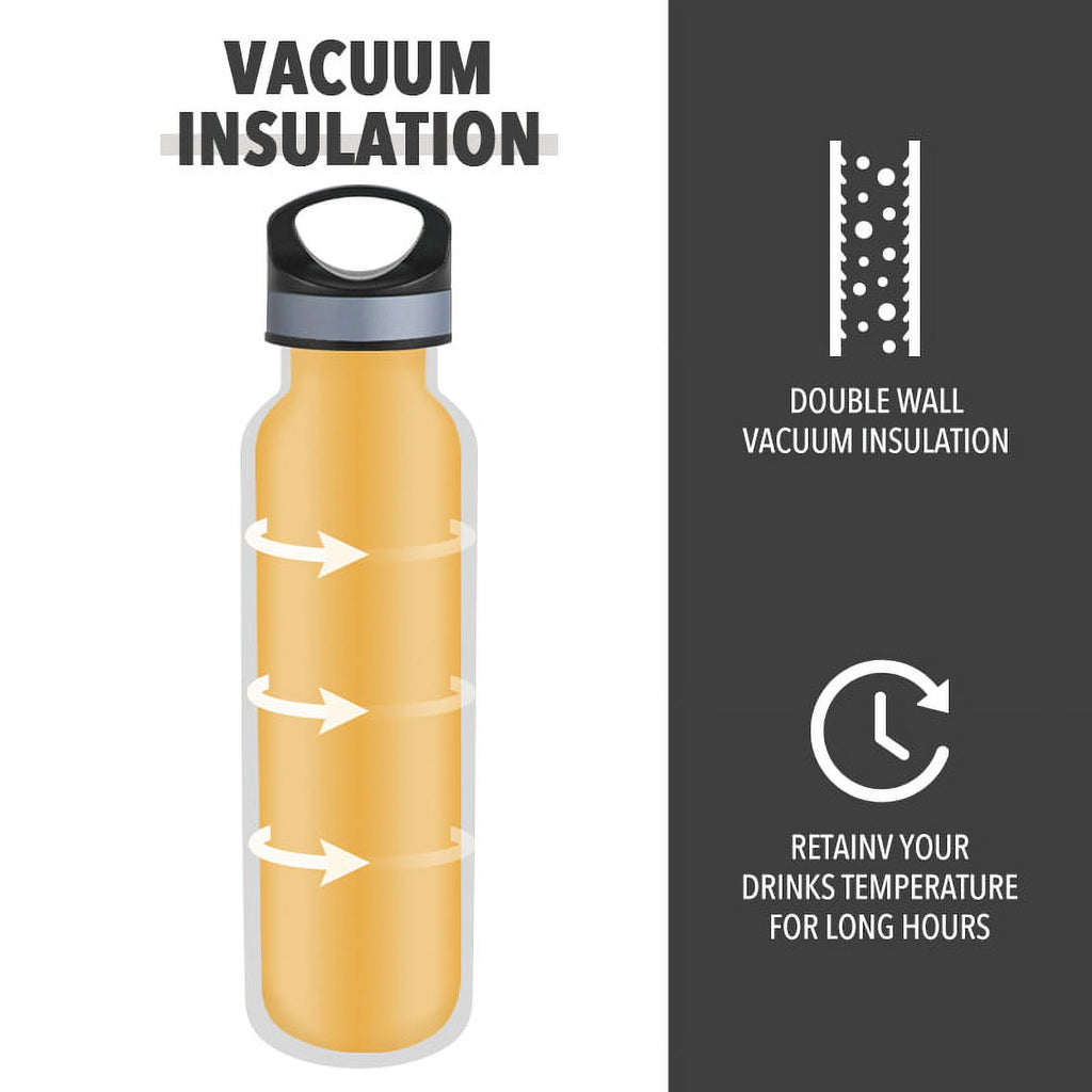 LIFE'S EASY 20 oz. Sports Insulated Water Bottle with Lid. Stainless Steel Vacuum Double Wall Thermo for Modern Hot and Cold Drinks, Simple Metal Hydro Canteen for Travel Men and Women (White) A19S