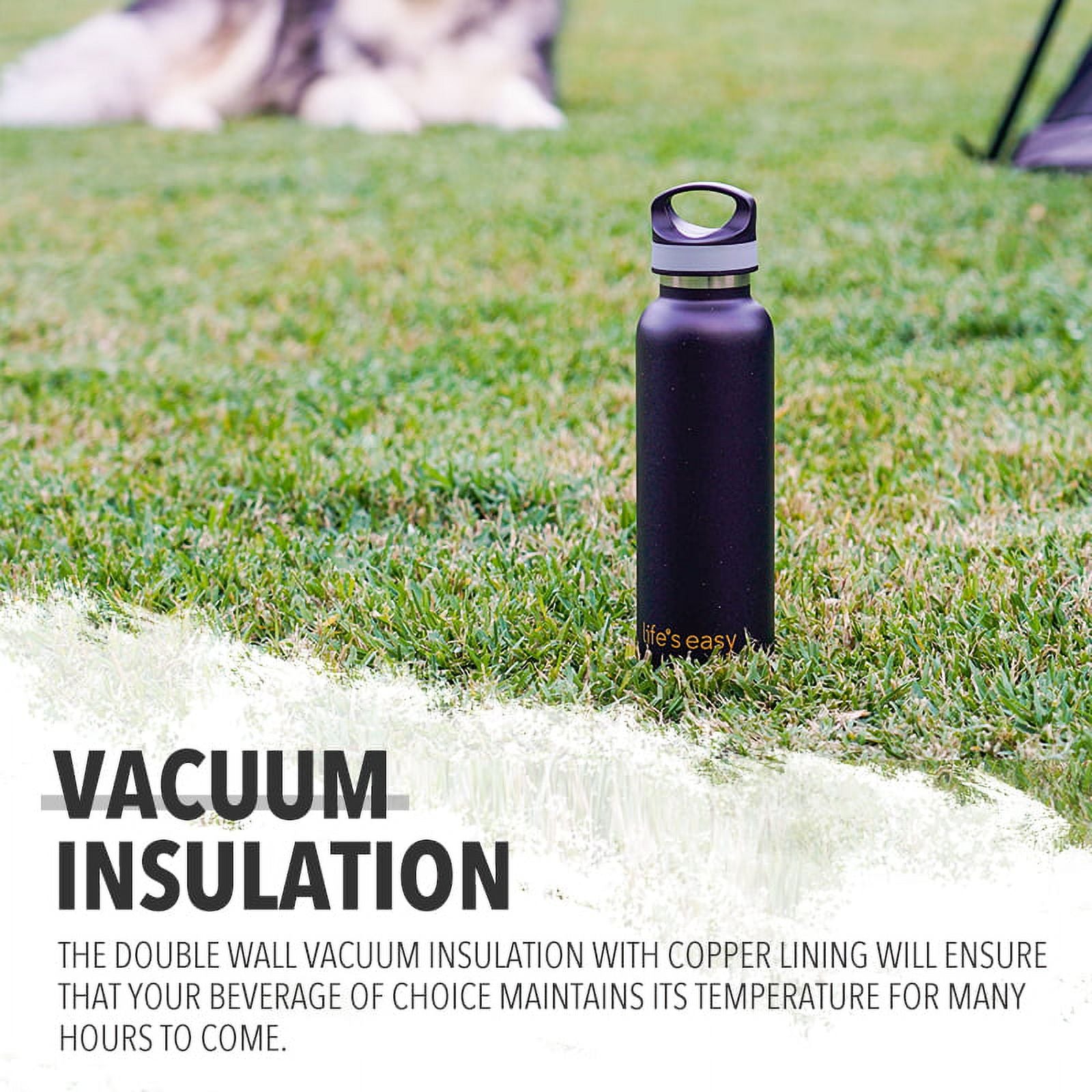 LIFE'S EASY 20 oz. Sports Insulated Water Bottle with Lid. Stainless Steel Vacuum Double Wall Thermo for Modern Hot and Cold Drinks, Simple Metal Hydro Canteen for Travel Men and Women (White) A19S