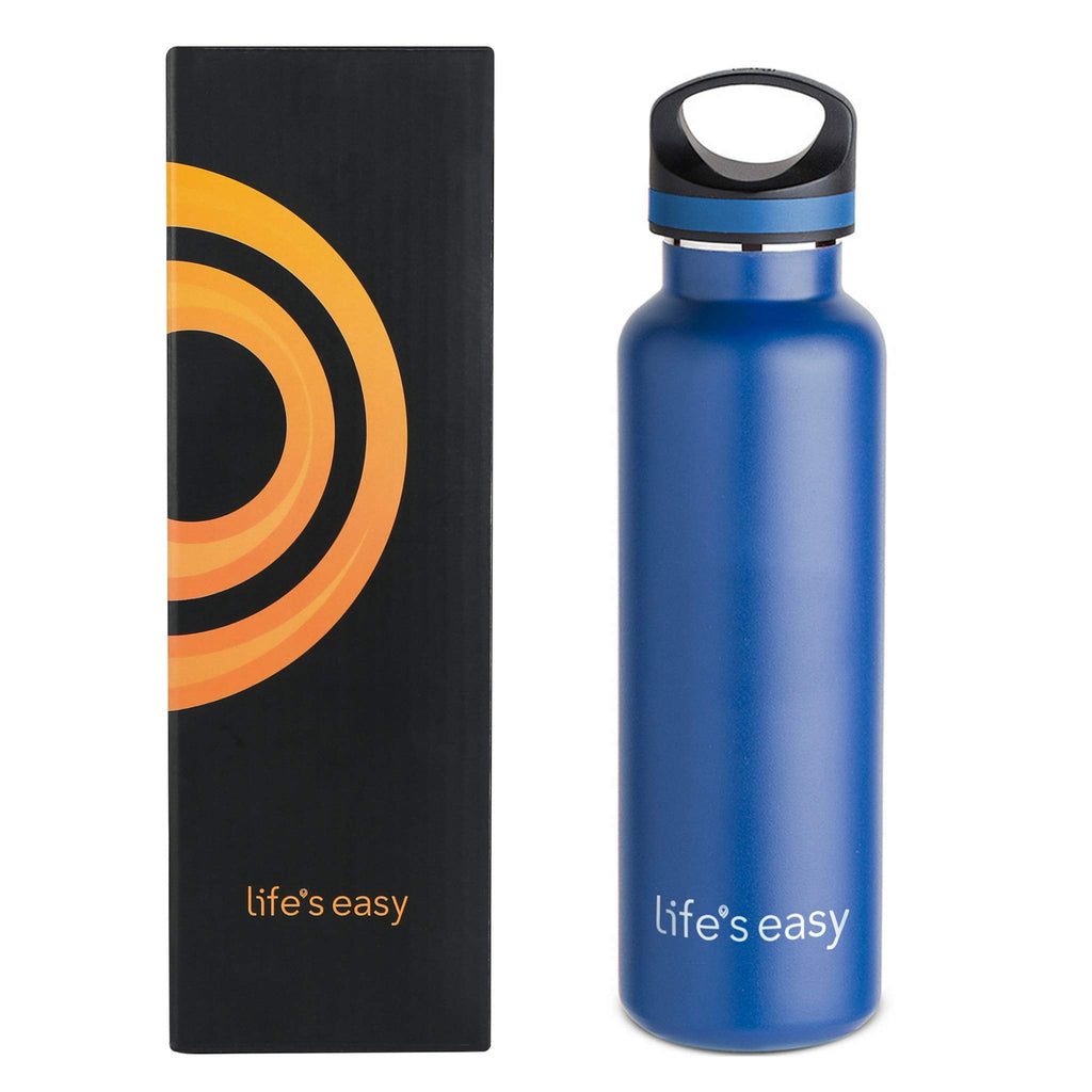 LIFE'S EASY 20 oz. Sports Insulated Water Bottle with Lid. Stainless Steel Vacuum Double Wall Thermo for Modern Hot and Cold Drinks, Simple Metal Hydro Canteen for Travel Men and Women (White) A19S