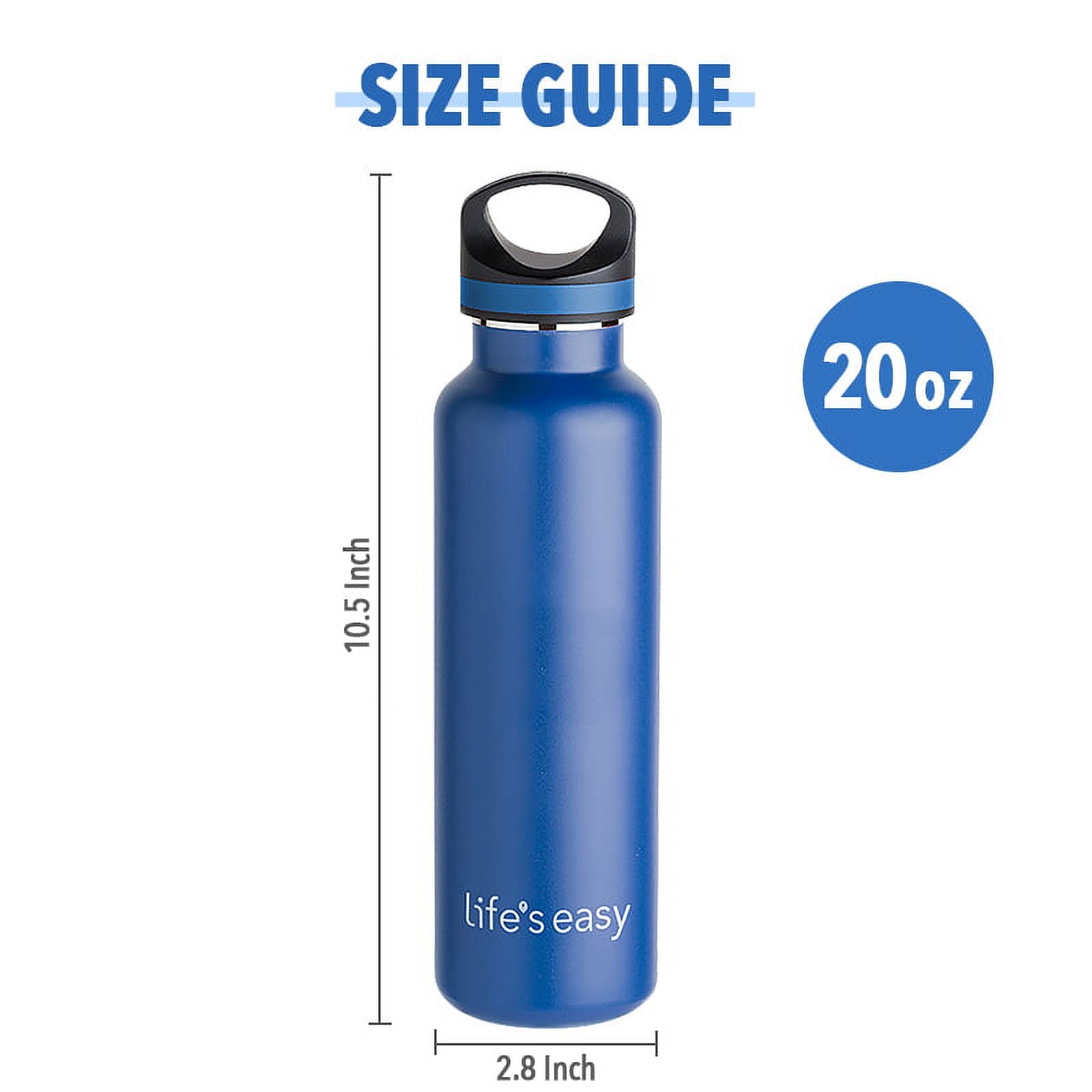 LIFE'S EASY 20 oz. Sports Insulated Water Bottle with Lid. Stainless Steel Vacuum Double Wall Thermo for Modern Hot and Cold Drinks, Simple Metal Hydro Canteen for Travel Men and Women (White) A19S
