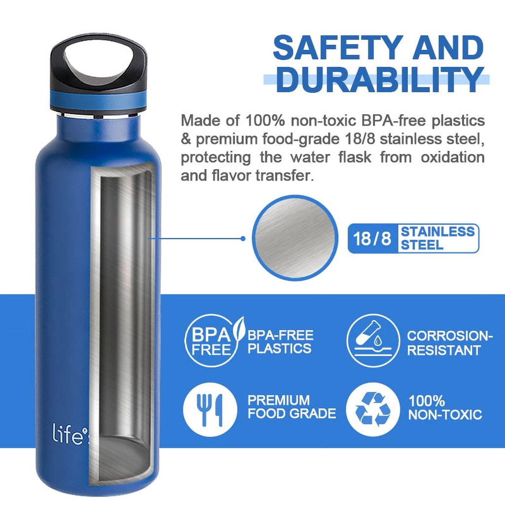 LIFE'S EASY 20 oz. Sports Insulated Water Bottle with Lid. Stainless Steel Vacuum Double Wall Thermo for Modern Hot and Cold Drinks, Simple Metal Hydro Canteen for Travel Men and Women (White) A19S