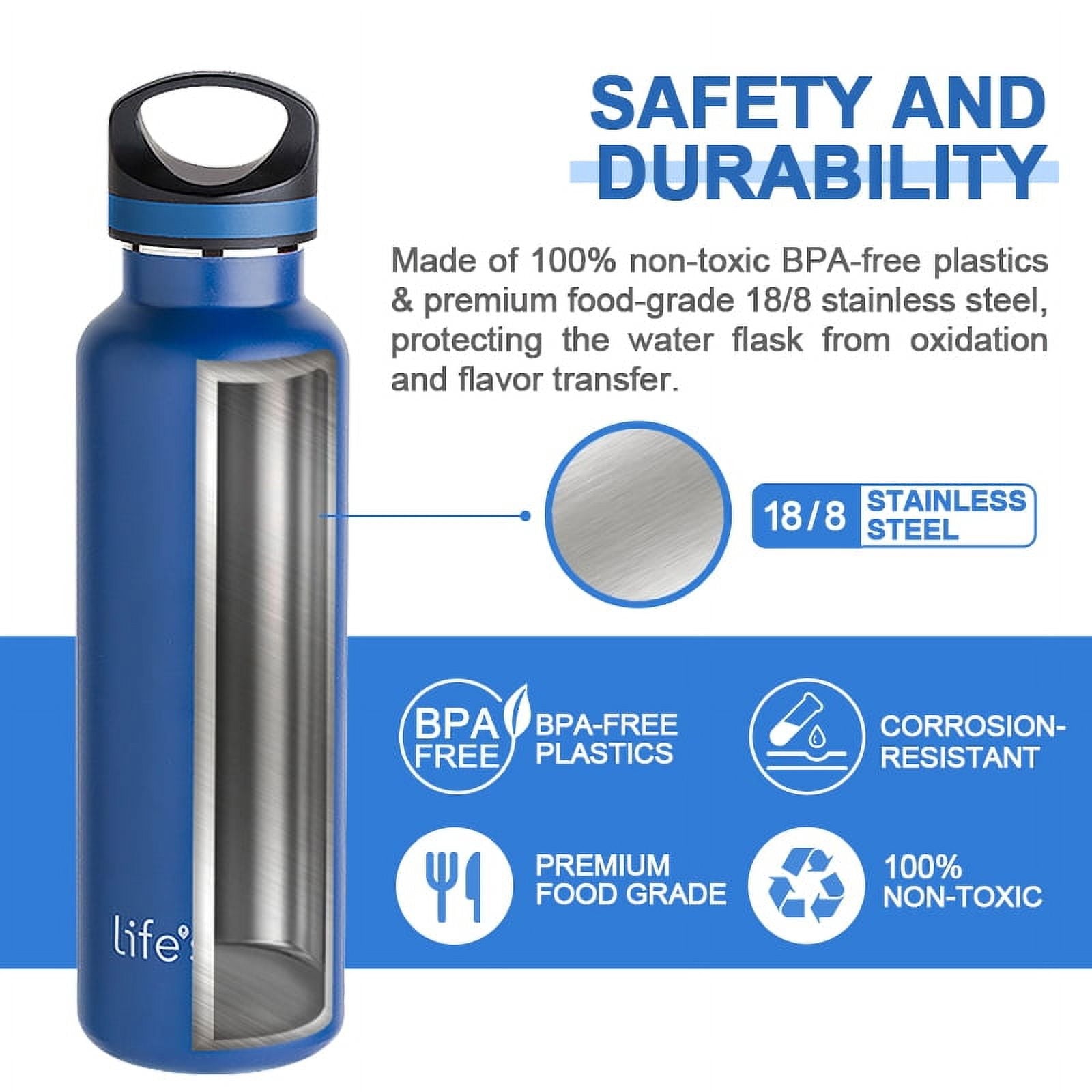LIFE'S EASY 20 oz. Sports Insulated Water Bottle with Lid. Stainless Steel Vacuum Double Wall Thermo for Modern Hot and Cold Drinks, Simple Metal Hydro Canteen for Travel Men and Women (White) A19S