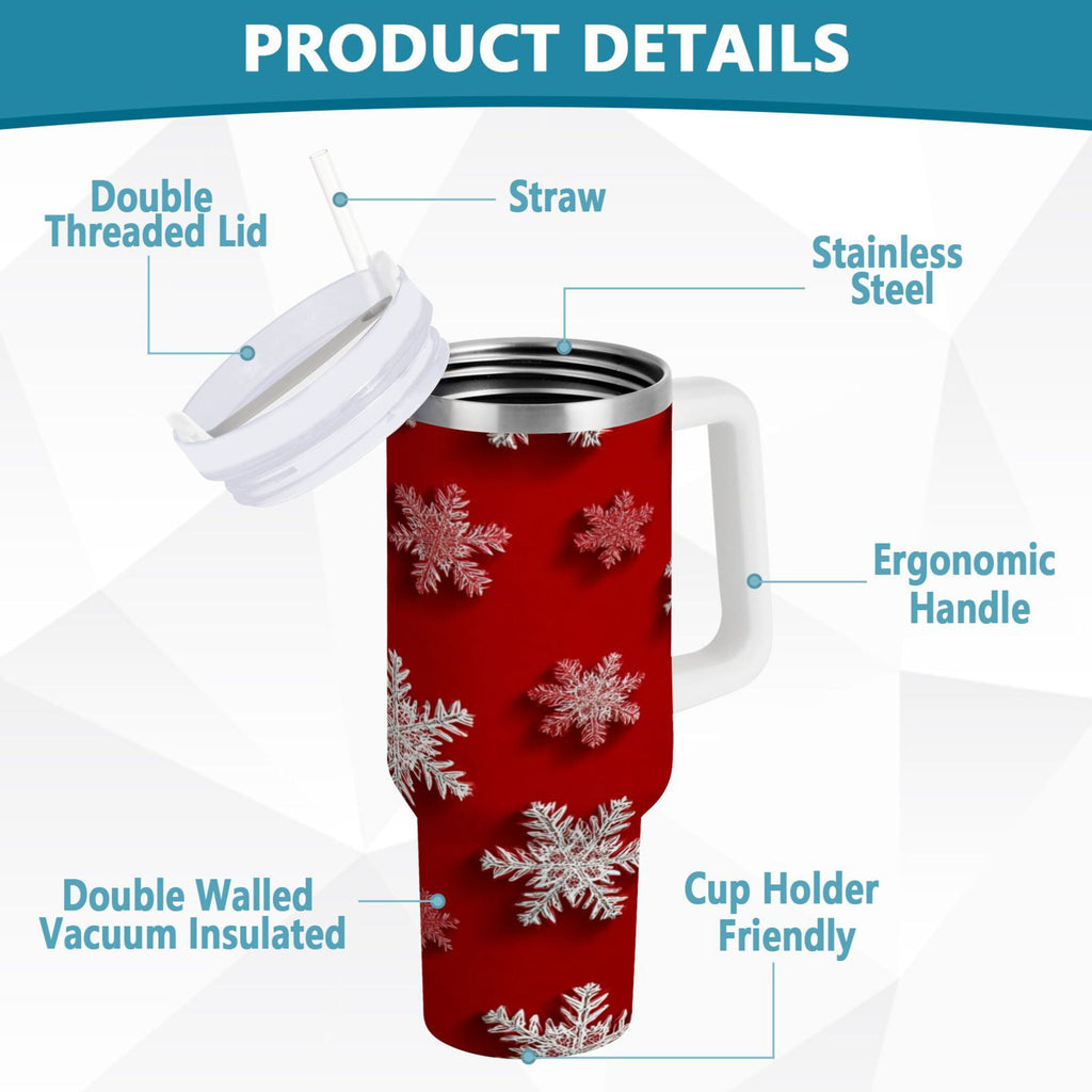 30 oz Insulated Stainless Steel Tumbler Double Wall Stainless Steel Tumbler with 2-Way Drinking Red and White Snowflakes HOMD
