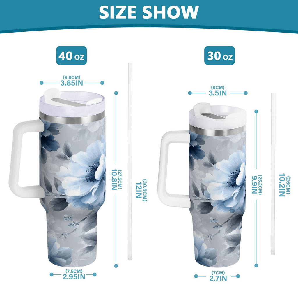 40 oz Insulated Stainless Steel Tumbler Double Wall Stainless Steel Tumbler with 2-Way Drinking White Floral Pattern 2PXY