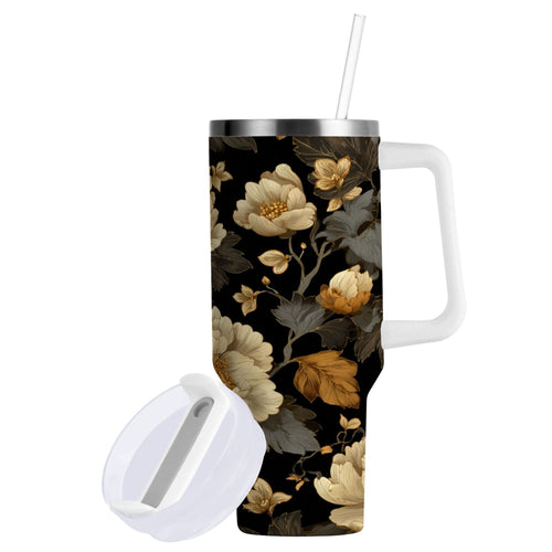 30 oz Insulated Stainless Steel Tumbler Double Wall Stainless Steel Tumbler with 2-Way Drinking Elegant Beige Floral A5QH