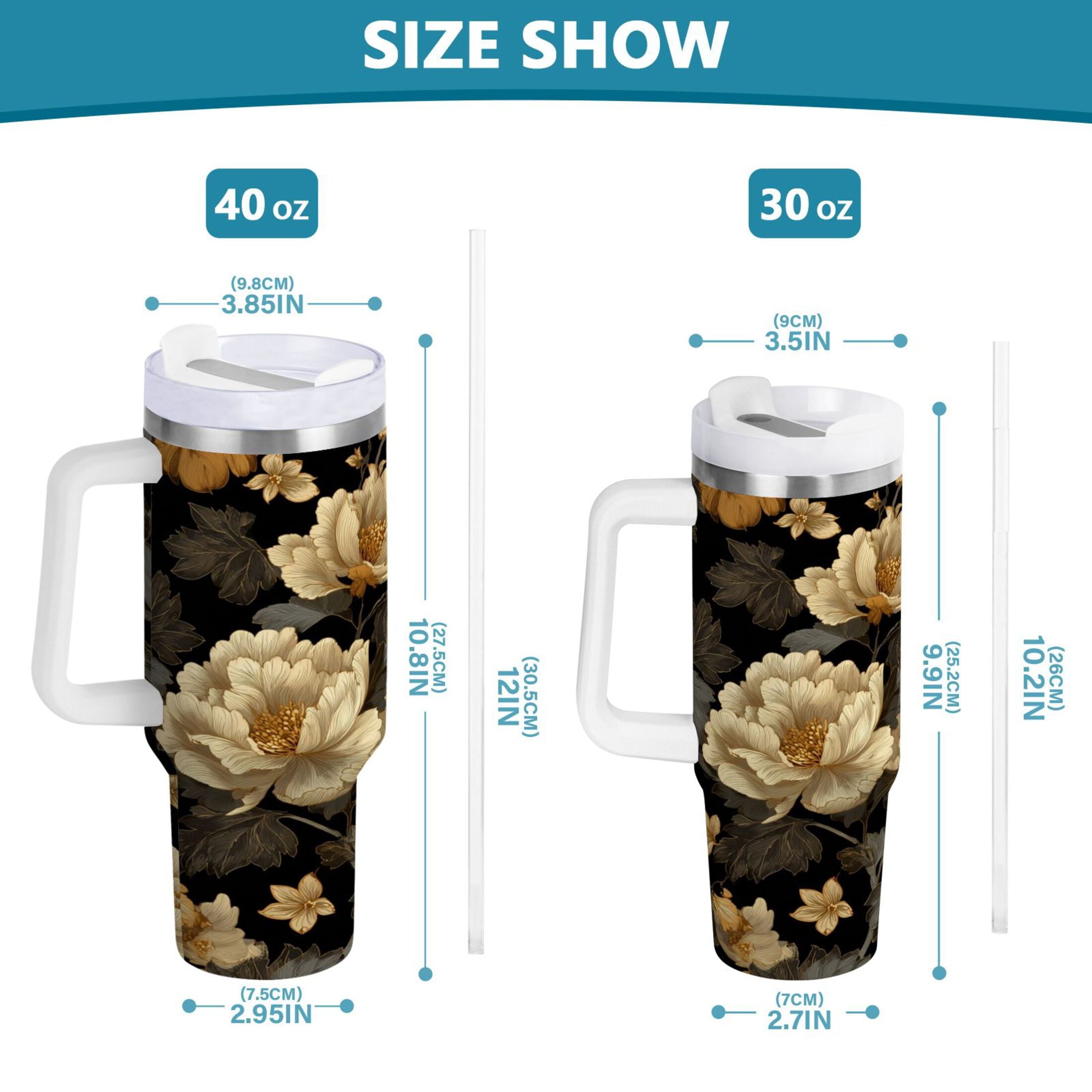 30 oz Insulated Stainless Steel Tumbler Double Wall Stainless Steel Tumbler with 2-Way Drinking Elegant Beige Floral A5QH