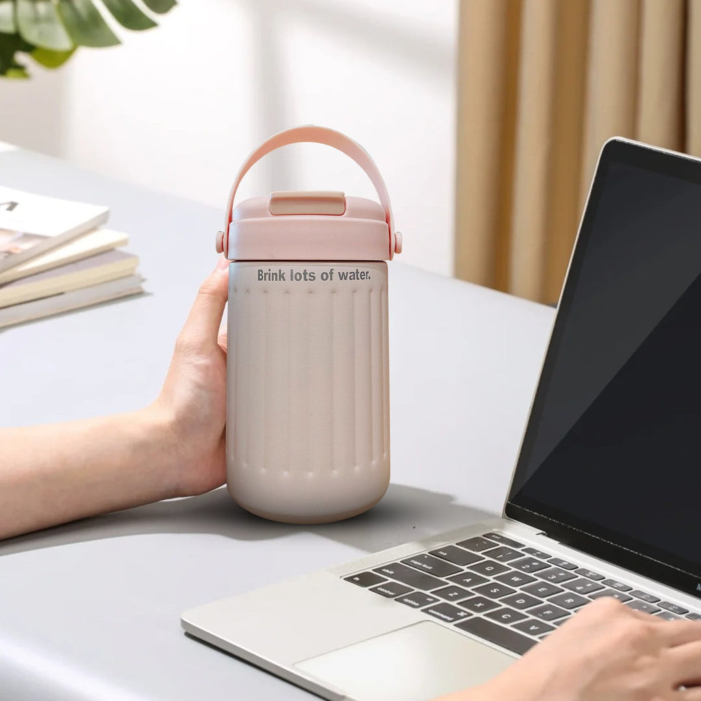 BinKFF Simple Modern Travel Coffee Mug, Insulated Coffee Tumblers with Lid, Double Walled Iced Travel Coffee Mug for Woman and Man Stainless Steel Tumbler with Handle 5QU3