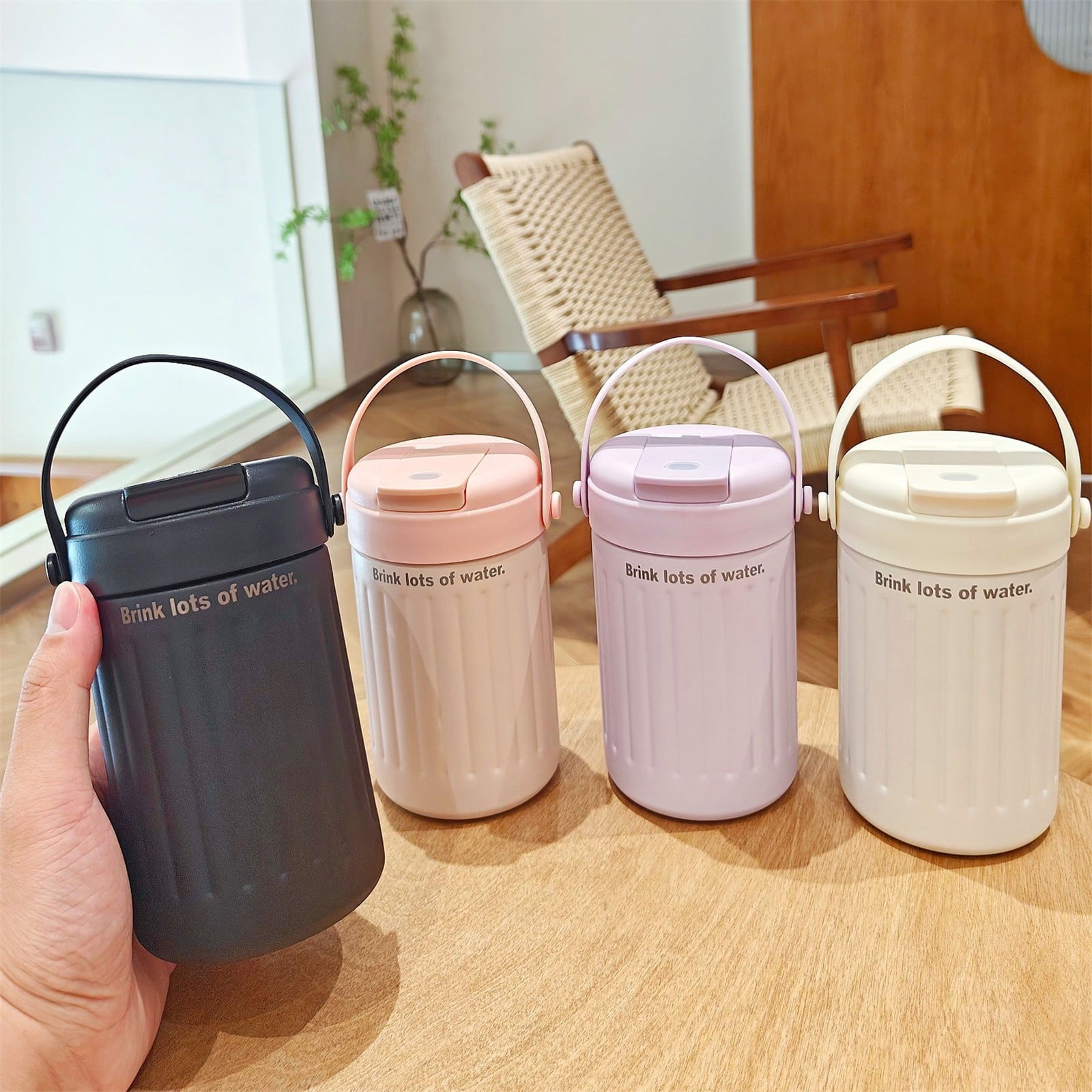 BinKFF Simple Modern Travel Coffee Mug, Insulated Coffee Tumblers with Lid, Double Walled Iced Travel Coffee Mug for Woman and Man Stainless Steel Tumbler with Handle 5QU3