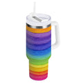 30 oz Insulated Stainless Steel Tumbler Double Wall Stainless Steel Tumbler with 2-Way Drinking Watercolor Rainbow Colors 0EJK