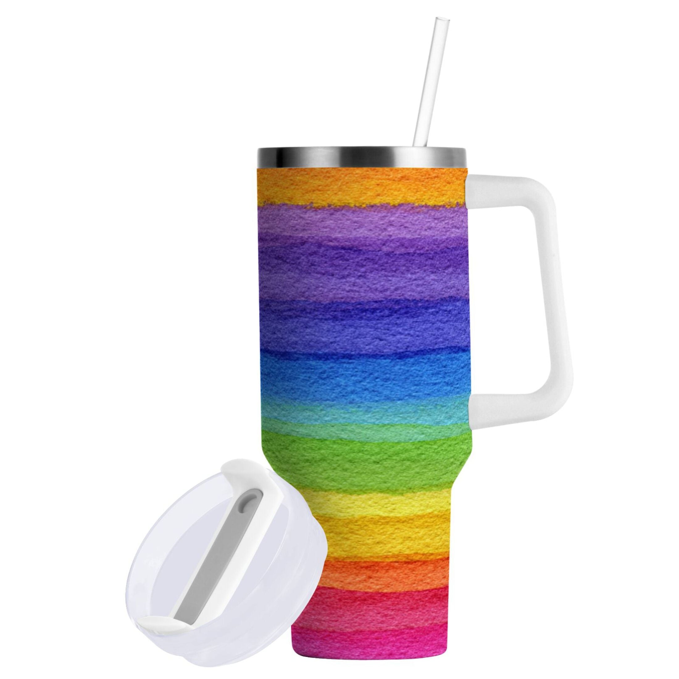 30 oz Insulated Stainless Steel Tumbler Double Wall Stainless Steel Tumbler with 2-Way Drinking Watercolor Rainbow Colors 0EJK