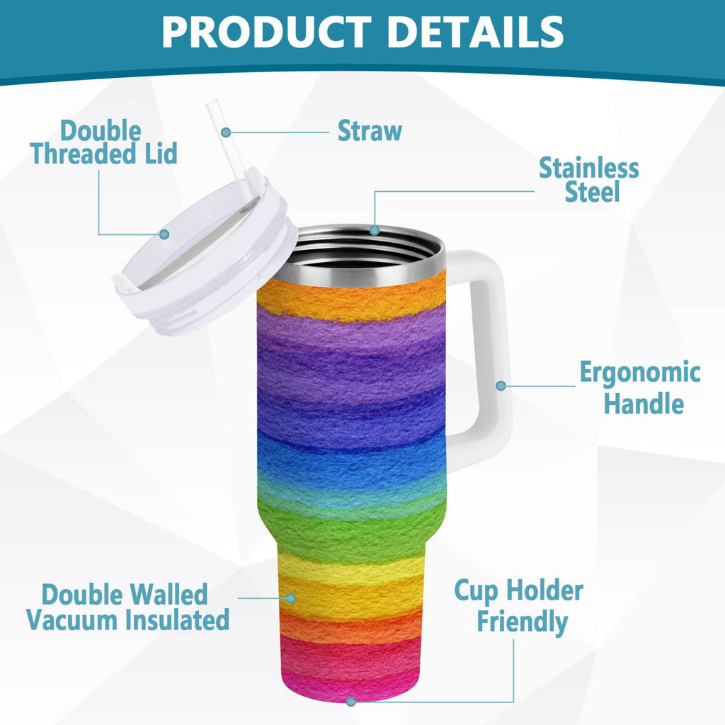 30 oz Insulated Stainless Steel Tumbler Double Wall Stainless Steel Tumbler with 2-Way Drinking Watercolor Rainbow Colors 0EJK