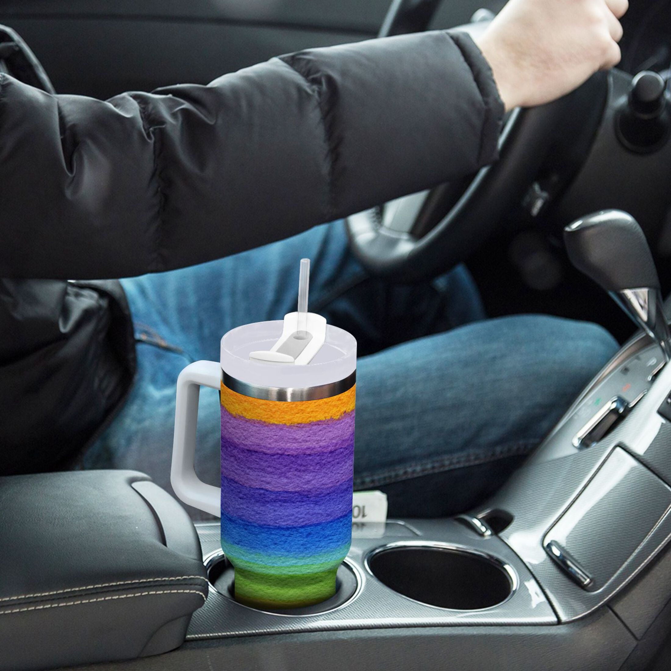 30 oz Insulated Stainless Steel Tumbler Double Wall Stainless Steel Tumbler with 2-Way Drinking Watercolor Rainbow Colors 0EJK