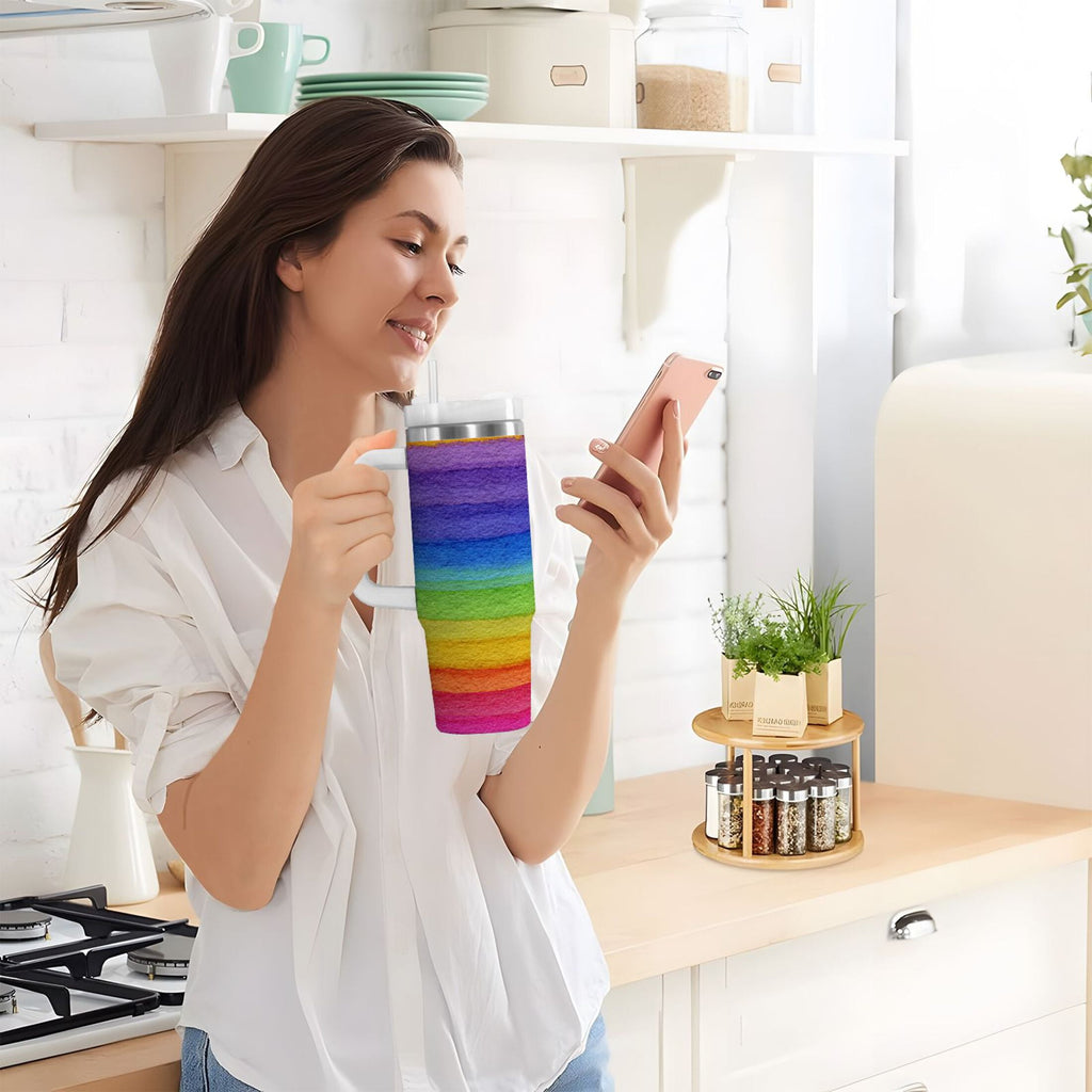 30 oz Insulated Stainless Steel Tumbler Double Wall Stainless Steel Tumbler with 2-Way Drinking Watercolor Rainbow Colors 0EJK