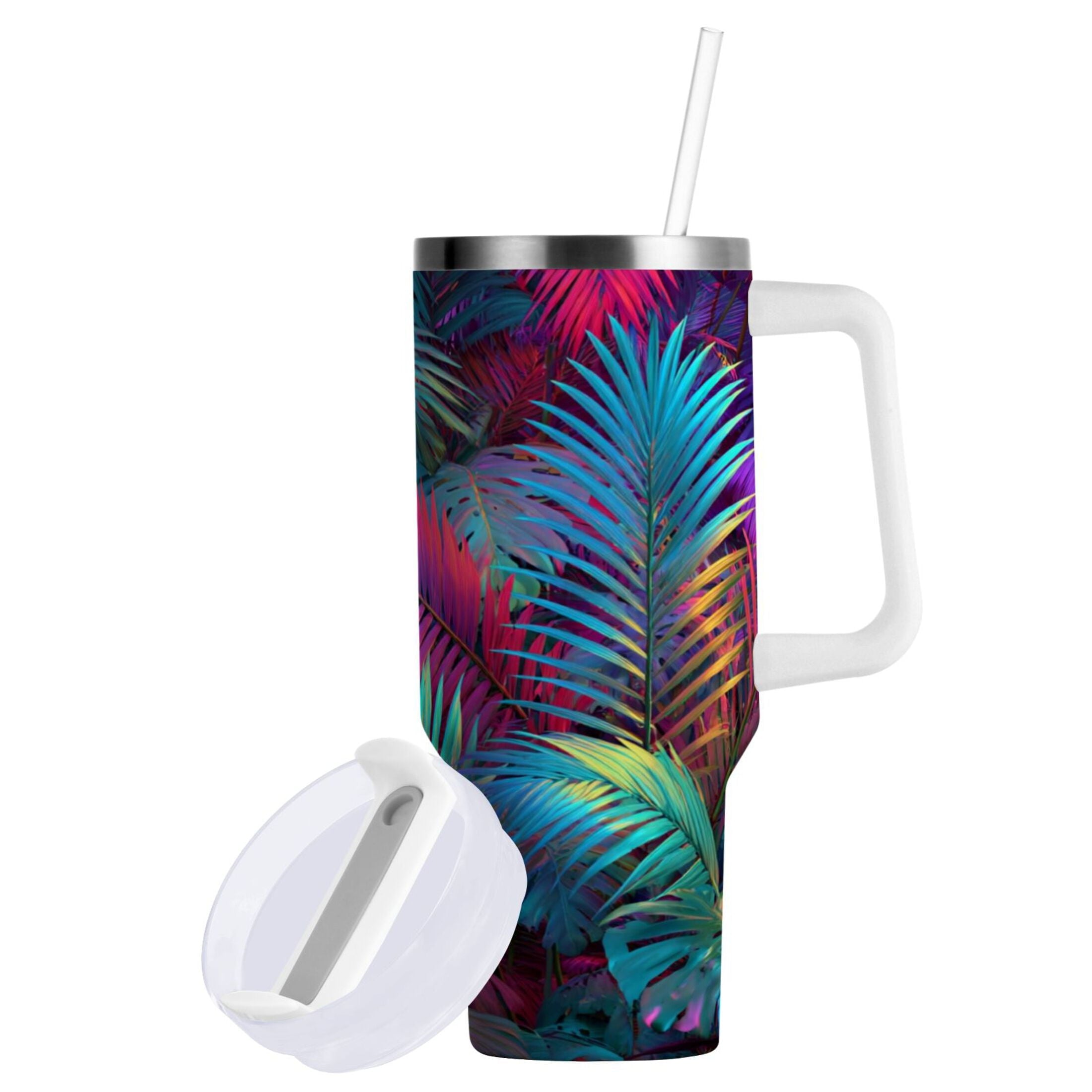 30 oz Insulated Stainless Steel Tumbler Double Wall Stainless Steel Tumbler with 2-Way Drinking Vibrant and Shimmering Jungle 2KTJ