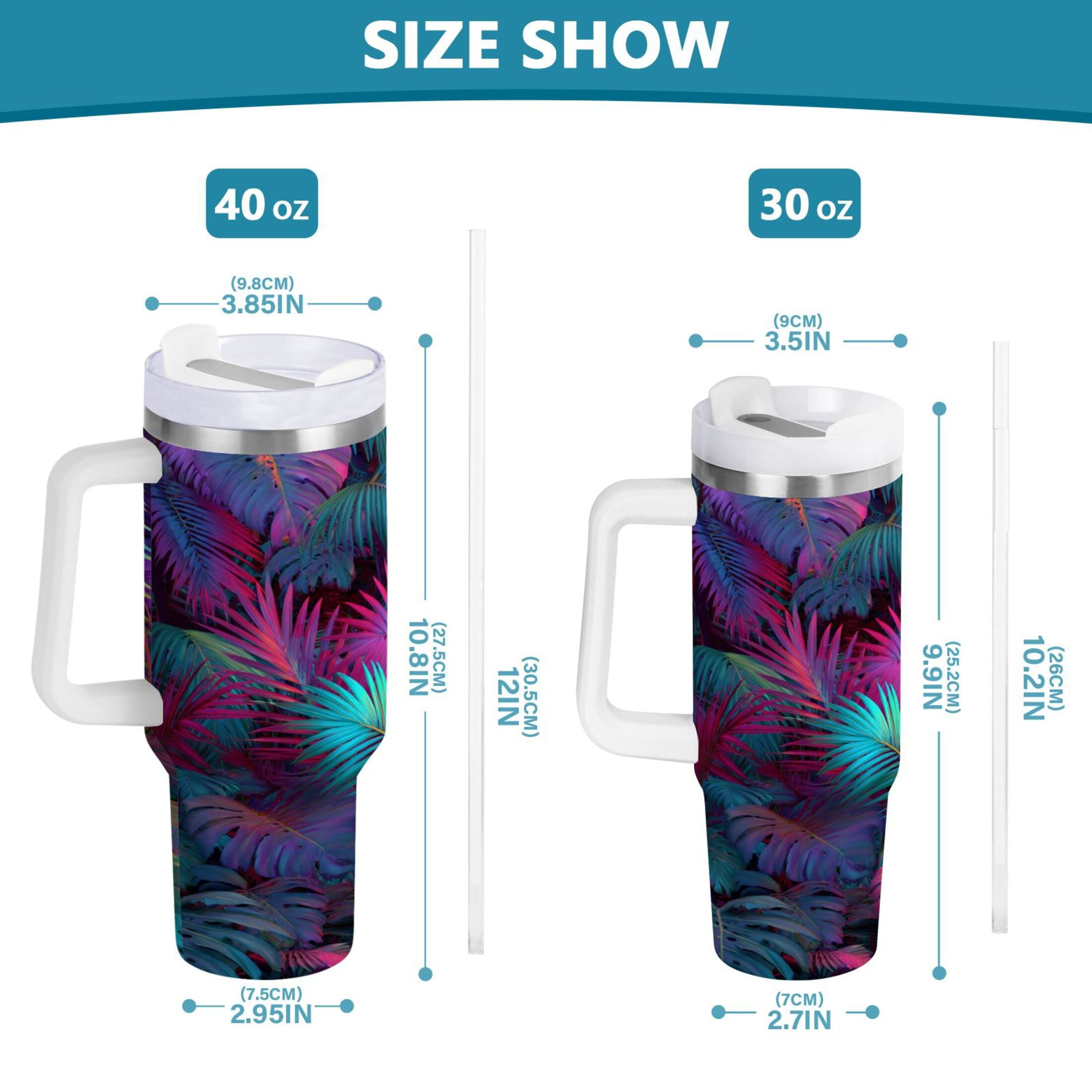 30 oz Insulated Stainless Steel Tumbler Double Wall Stainless Steel Tumbler with 2-Way Drinking Vibrant and Shimmering Jungle 2KTJ