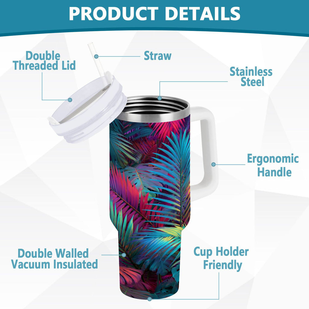 30 oz Insulated Stainless Steel Tumbler Double Wall Stainless Steel Tumbler with 2-Way Drinking Vibrant and Shimmering Jungle 2KTJ