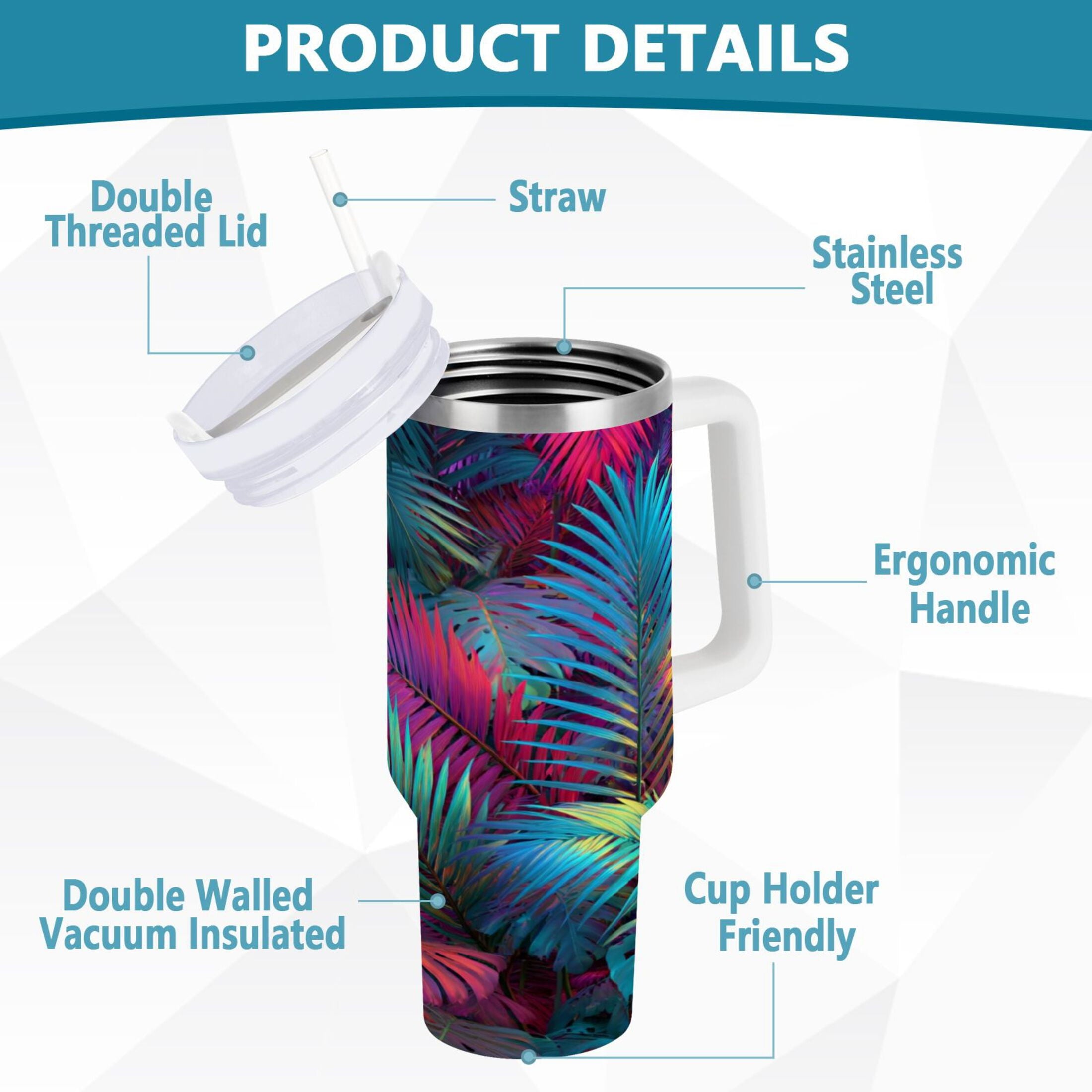 30 oz Insulated Stainless Steel Tumbler Double Wall Stainless Steel Tumbler with 2-Way Drinking Vibrant and Shimmering Jungle 2KTJ
