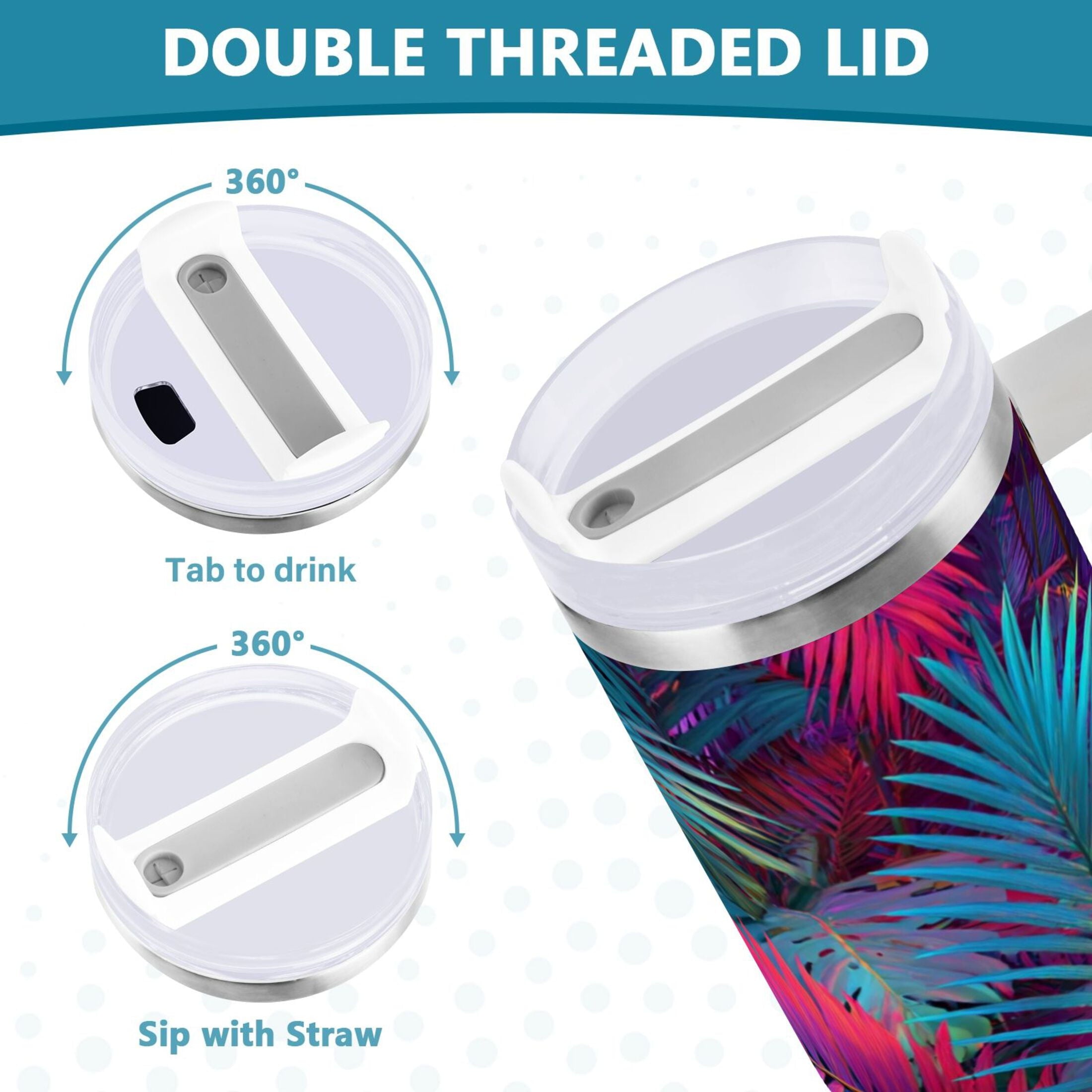 30 oz Insulated Stainless Steel Tumbler Double Wall Stainless Steel Tumbler with 2-Way Drinking Vibrant and Shimmering Jungle 2KTJ