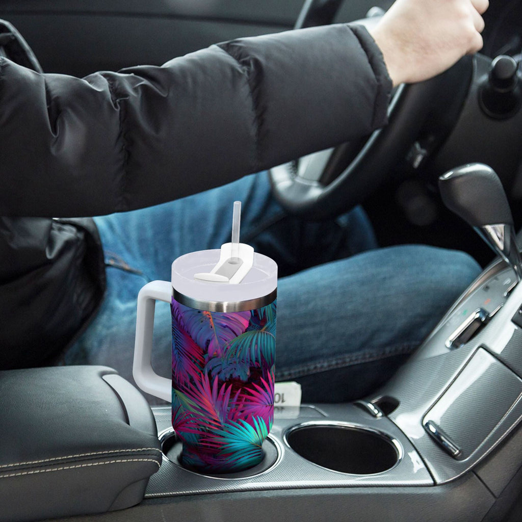 30 oz Insulated Stainless Steel Tumbler Double Wall Stainless Steel Tumbler with 2-Way Drinking Vibrant and Shimmering Jungle 2KTJ