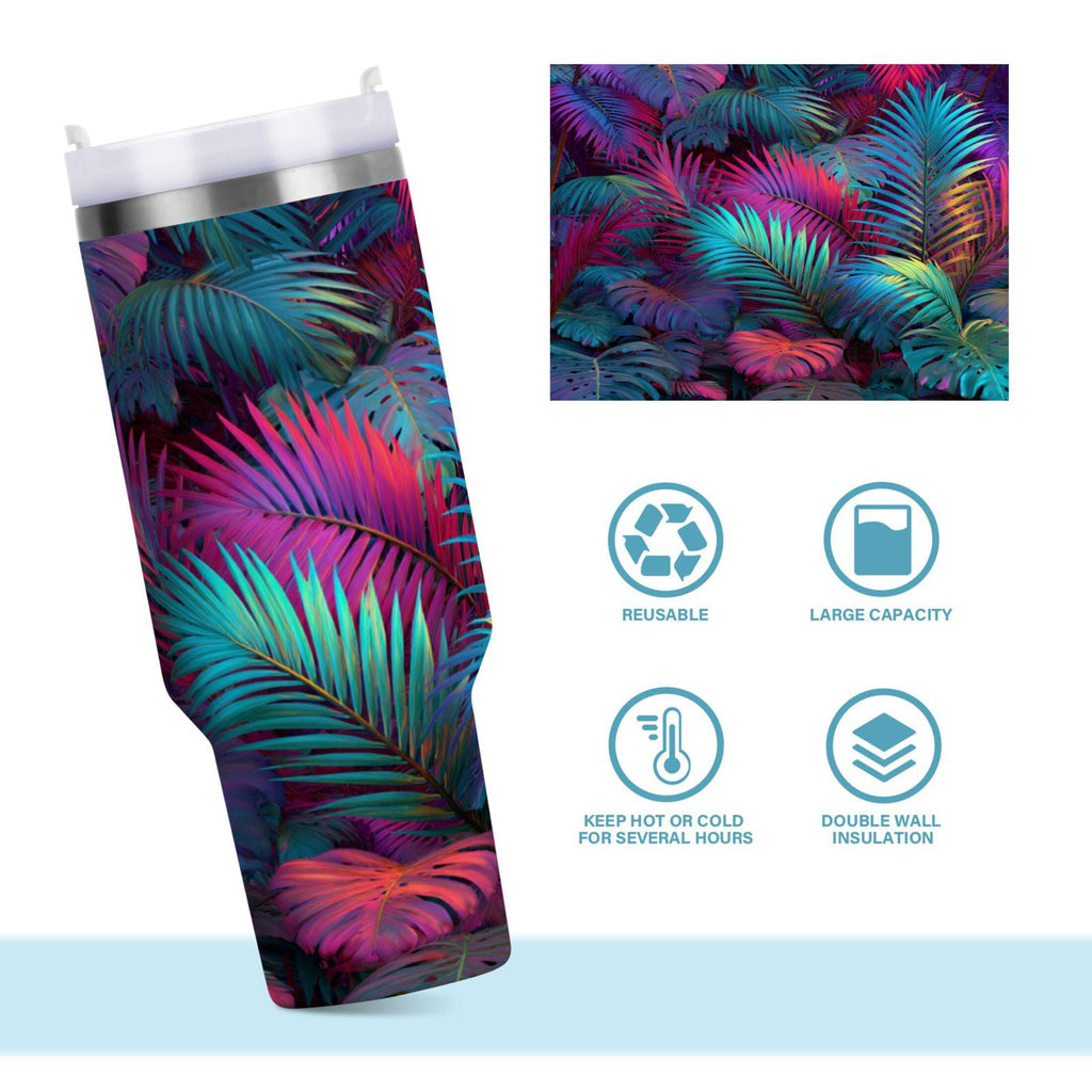 30 oz Insulated Stainless Steel Tumbler Double Wall Stainless Steel Tumbler with 2-Way Drinking Vibrant and Shimmering Jungle 2KTJ