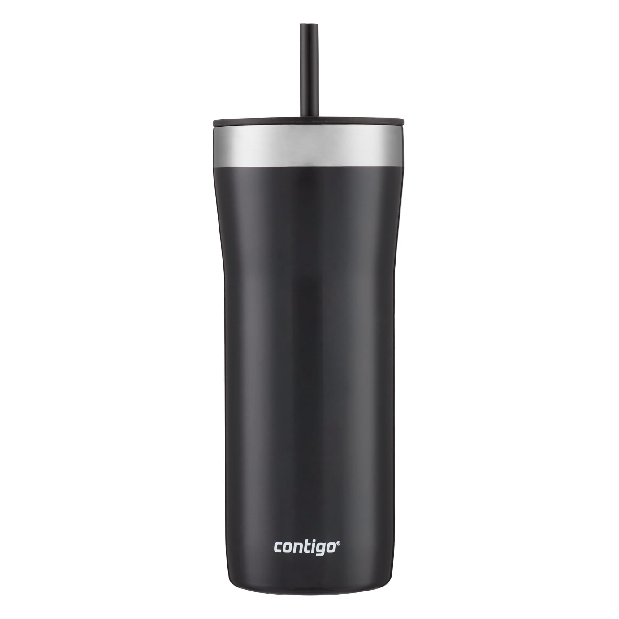 Contigo Streeterville Stainless Steel Tumbler with Plastic Straw and Splash-Proof Lid, Licorice, 32 fl. oz 4MEA