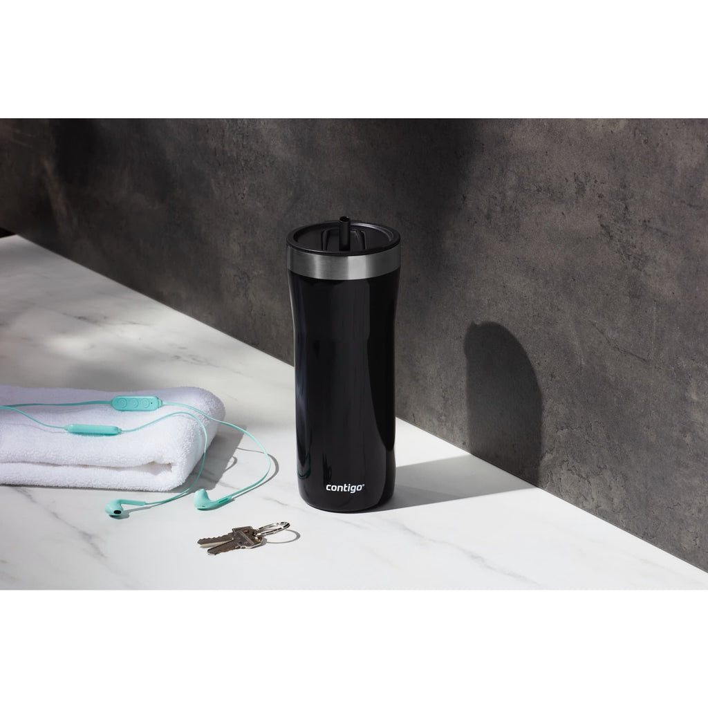Contigo Streeterville Stainless Steel Tumbler with Plastic Straw and Splash-Proof Lid, Licorice, 32 fl. oz 4MEA