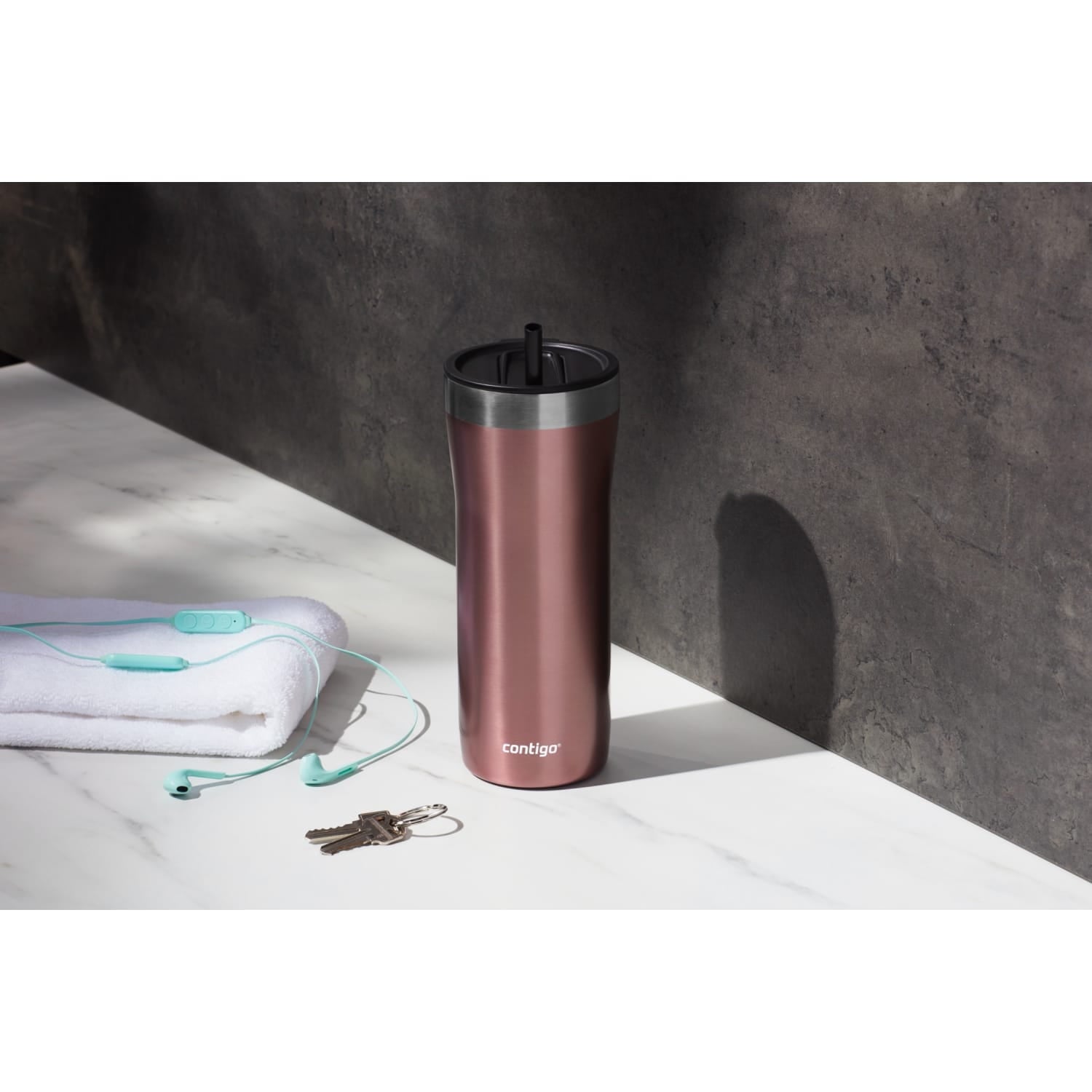 Contigo Streeterville Stainless Steel Tumbler with Plastic Straw and Splash-Proof Lid, Licorice, 32 fl. oz 4MEA