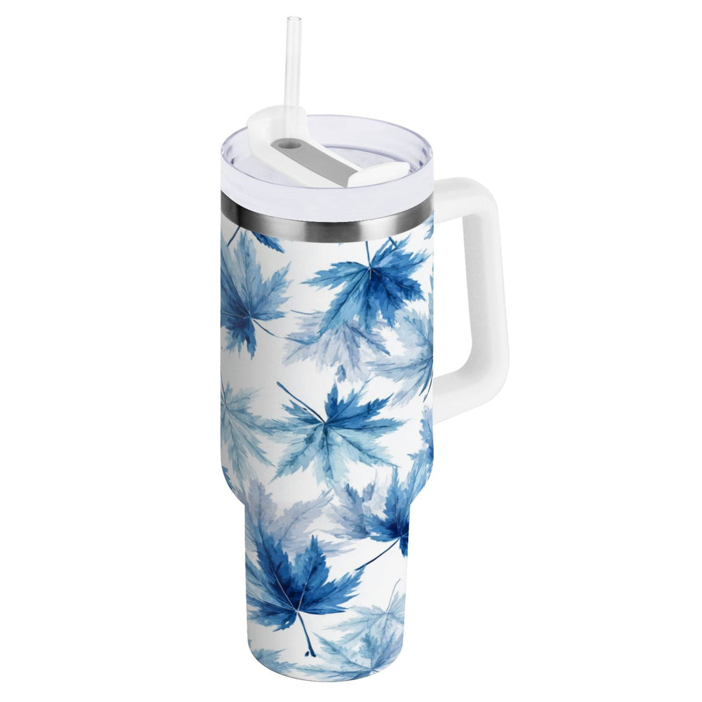 30 oz Insulated Stainless Steel Tumbler Double Wall Stainless Steel Tumbler with 2-Way Drinking Abstract Blue Maple Leaves A3LR