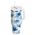 30 oz Insulated Stainless Steel Tumbler Double Wall Stainless Steel Tumbler with 2-Way Drinking Abstract Blue Maple Leaves A3LR