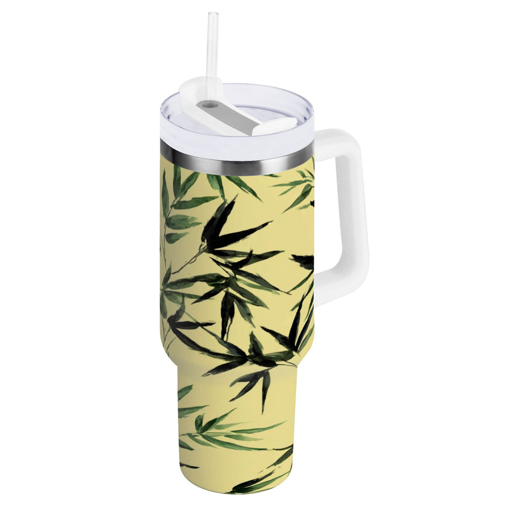 30 oz Insulated Stainless Steel Tumbler Double Wall Stainless Steel Tumbler with 2-Way Drinking Bamboo and Green Leaves 1GIA