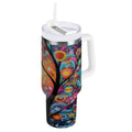30 oz Insulated Stainless Steel Tumbler Double Wall Stainless Steel Tumbler with 2-Way Drinking Beautiful Abstract Tree Painting P0AU