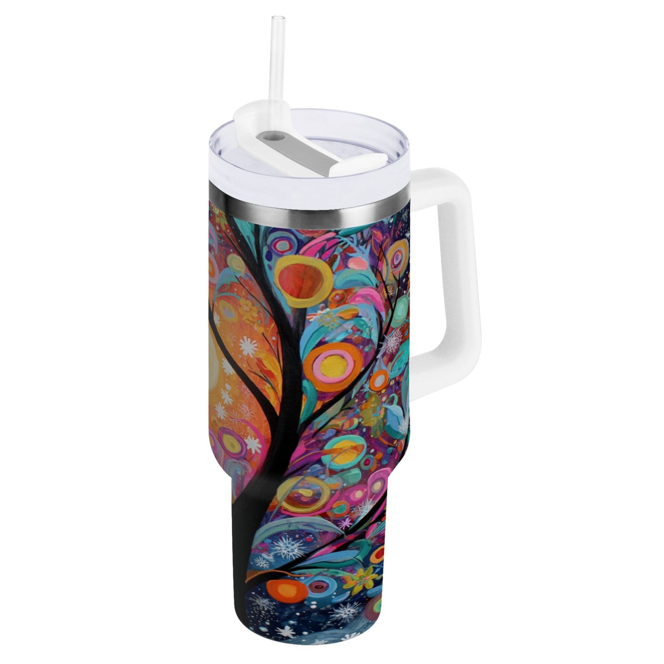 30 oz Insulated Stainless Steel Tumbler Double Wall Stainless Steel Tumbler with 2-Way Drinking Beautiful Abstract Tree Painting P0AU
