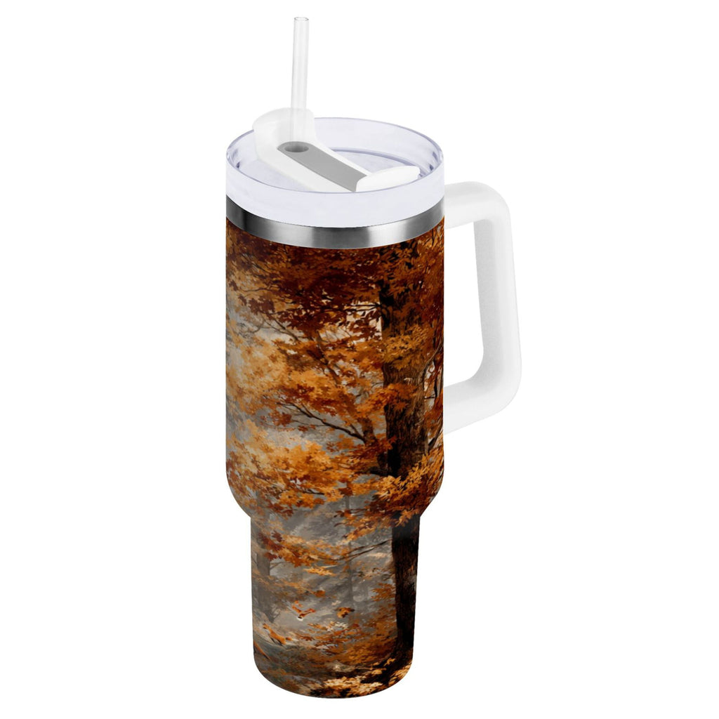 30 oz Insulated Stainless Steel Tumbler Double Wall Stainless Steel Tumbler with 2-Way Drinking Beautiful Autumn Forest USBF