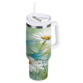 30 oz Insulated Stainless Steel Tumbler Double Wall Stainless Steel Tumbler with 2-Way Drinking Beautiful Dragonflies and Daisies 3A2U