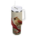 30 oz Insulated Stainless Steel Tumbler Double Wall Stainless Steel Tumbler with 2-Way Drinking Bird and Snow-covered Trees HRNS