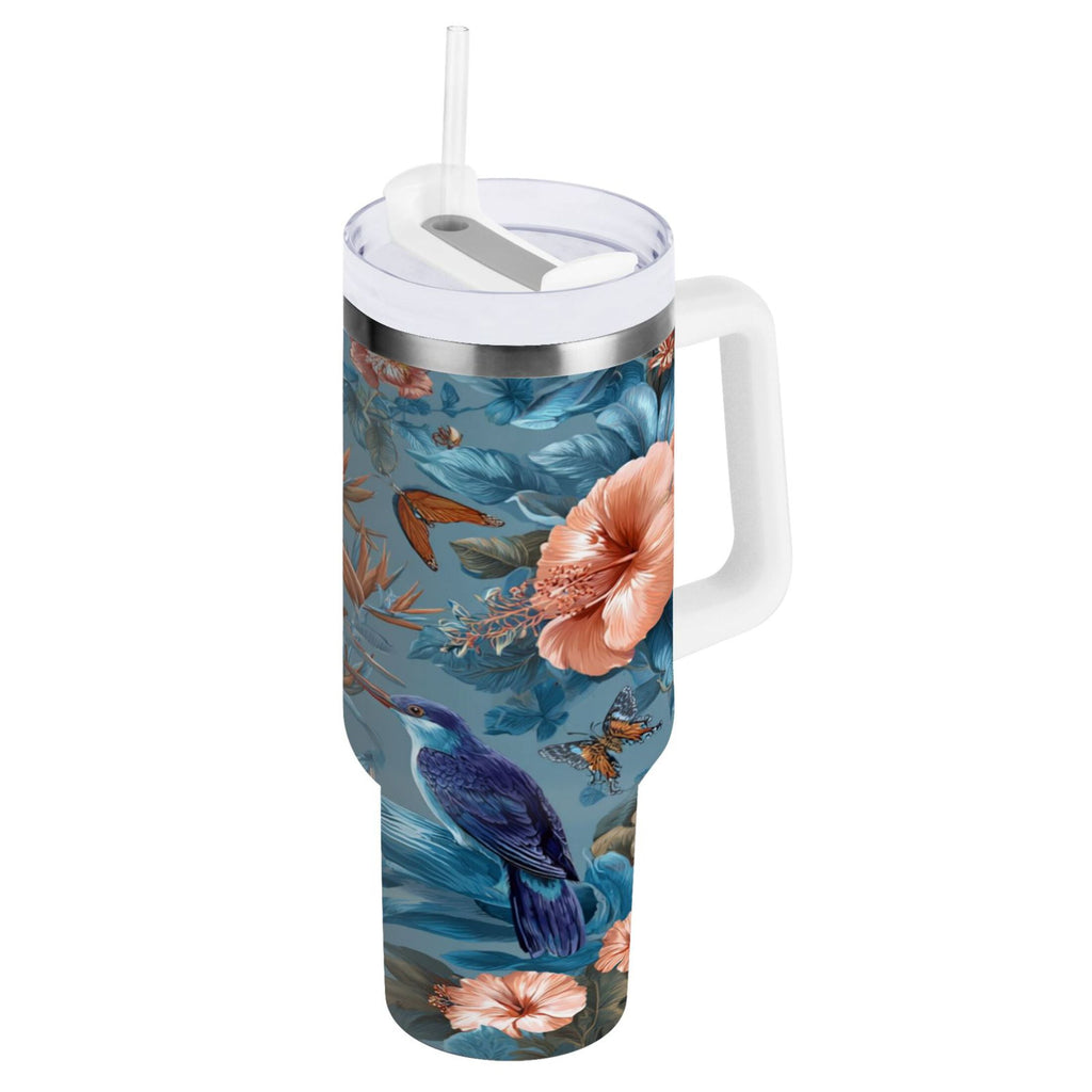 30 oz Insulated Stainless Steel Tumbler Double Wall Stainless Steel Tumbler with 2-Way Drinking Birds and Flowers VR5W