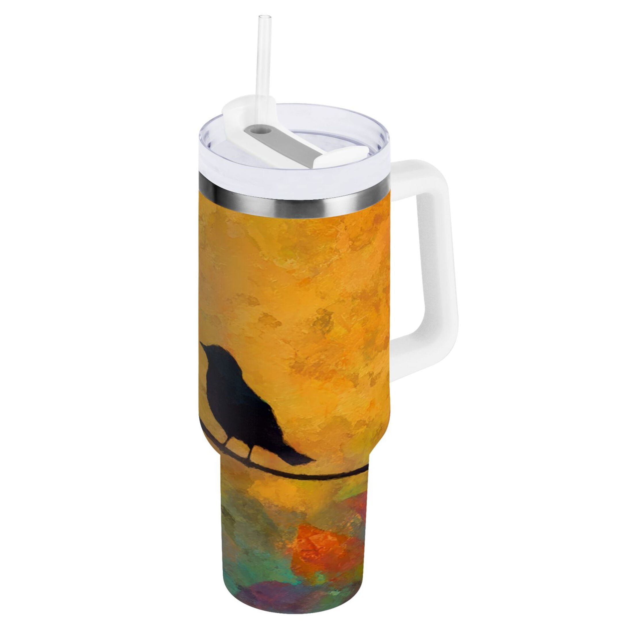 30 oz Insulated Stainless Steel Tumbler Double Wall Stainless Steel Tumbler with 2-Way Drinking Birds on A Wire FIS7