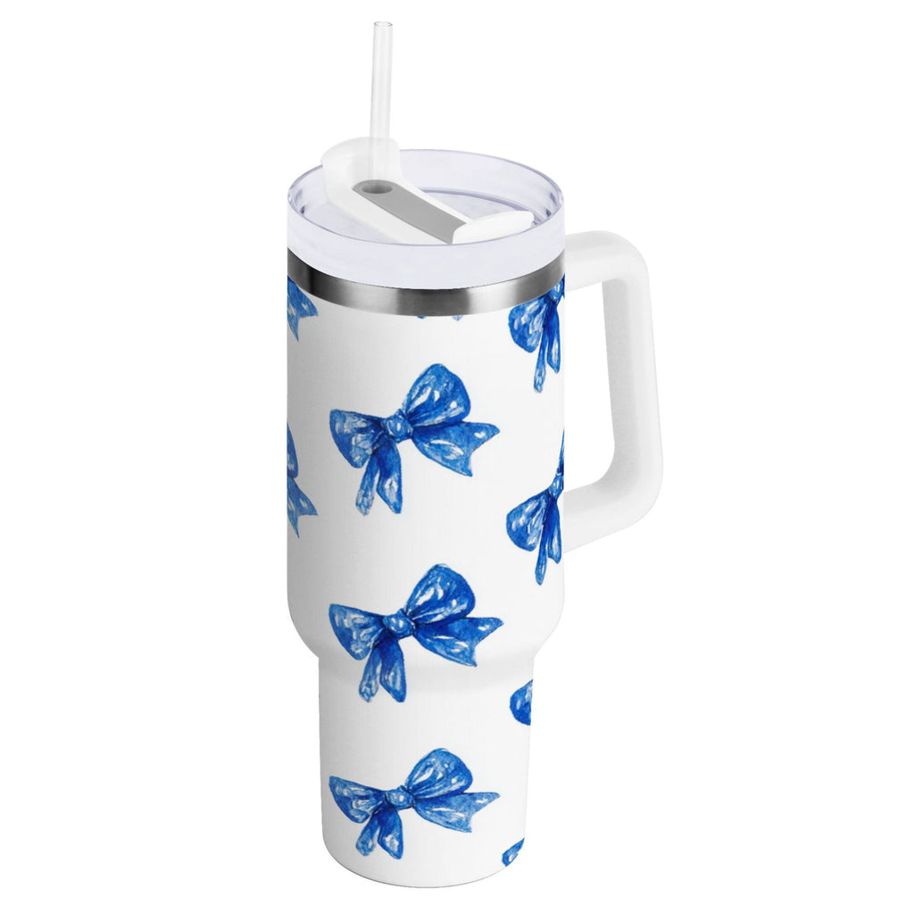 30 oz Insulated Stainless Steel Tumbler Double Wall Stainless Steel Tumbler with 2-Way Drinking Blue Bows Pattern 5UV7