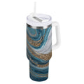 30 oz Insulated Stainless Steel Tumbler Double Wall Stainless Steel Tumbler with 2-Way Drinking Blue and Gold Swirling QE2X