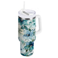 30 oz Insulated Stainless Steel Tumbler Double Wall Stainless Steel Tumbler with 2-Way Drinking Blue and Green Flowers P3O5