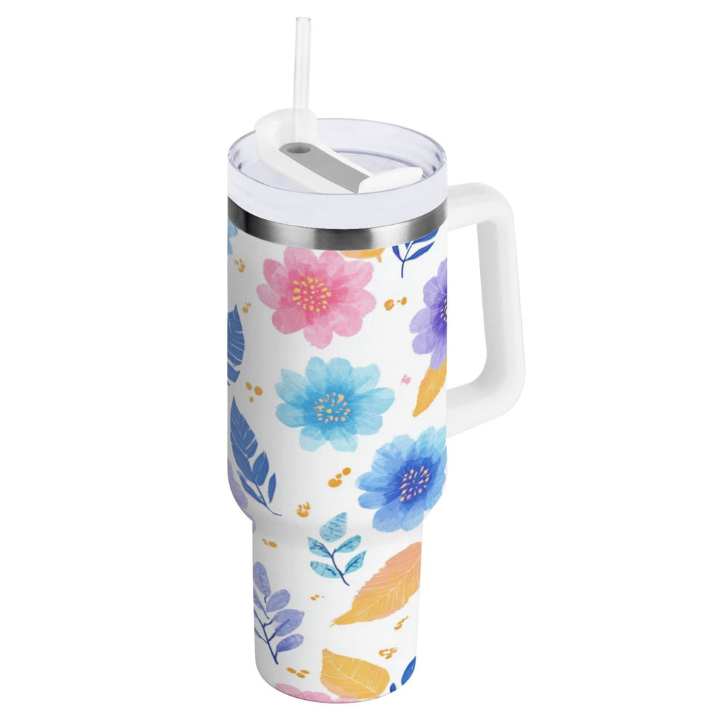 30 oz Insulated Stainless Steel Tumbler Double Wall Stainless Steel Tumbler with 2-Way Drinking Blue and Purple Flowers 48W9