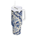 30 oz Insulated Stainless Steel Tumbler Double Wall Stainless Steel Tumbler with 2-Way Drinking Blue and White Porcelain-style YG7Z