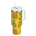 30 oz Insulated Stainless Steel Tumbler Double Wall Stainless Steel Tumbler with 2-Way Drinking Capybara and Green Leaves 35Y9