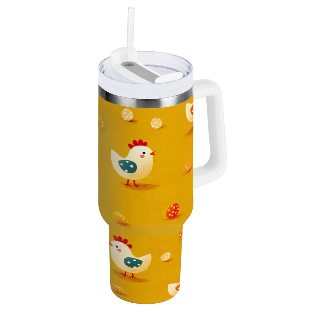 30 oz Insulated Stainless Steel Tumbler Double Wall Stainless Steel Tumbler with 2-Way Drinking Cartoon Chickens Pattern UOY9