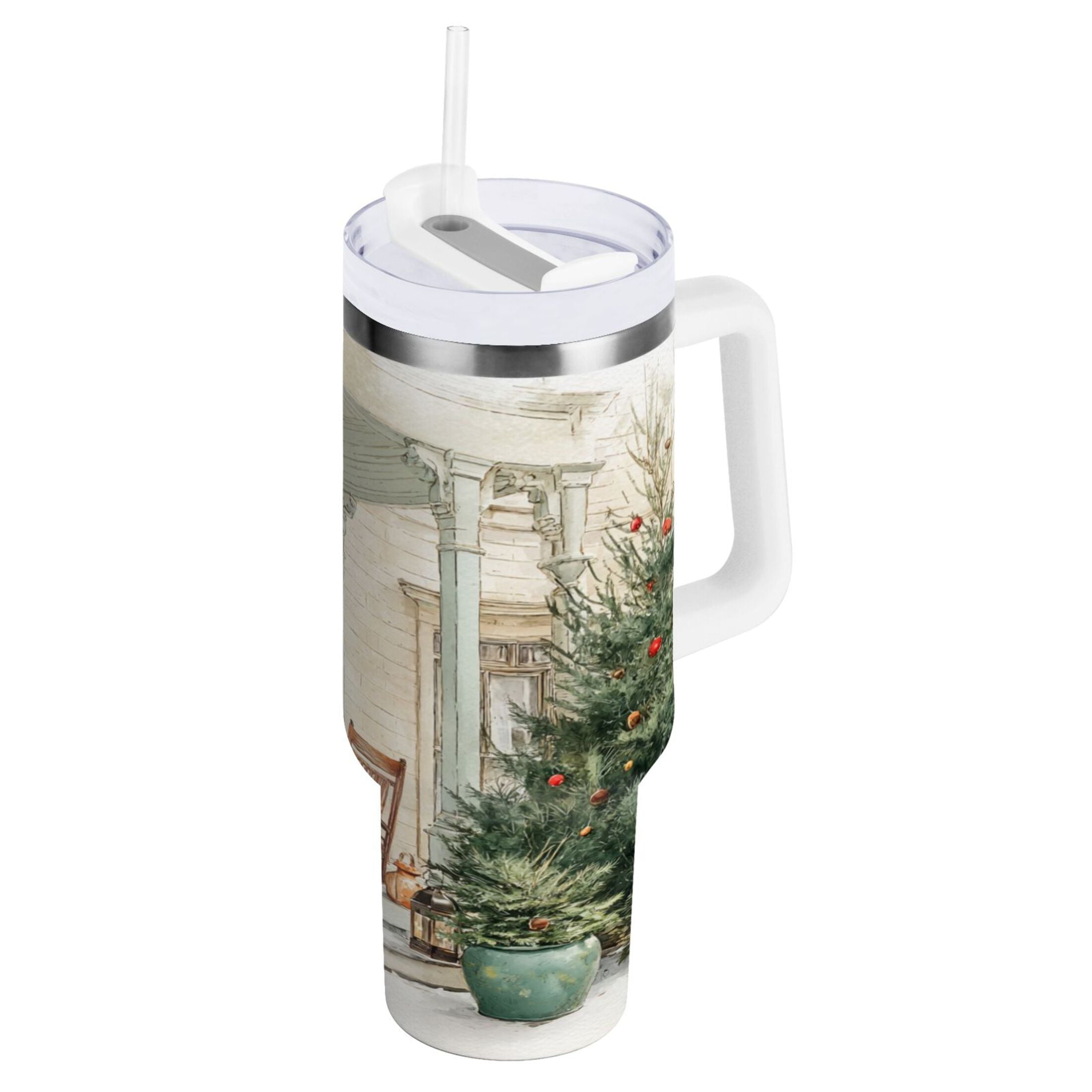 30 oz Insulated Stainless Steel Tumbler Double Wall Stainless Steel Tumbler with 2-Way Drinking Charming Christmas Doorway QPD2