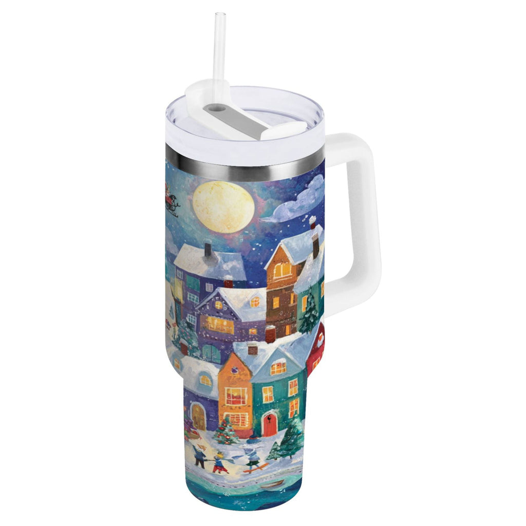 30 oz Insulated Stainless Steel Tumbler Double Wall Stainless Steel Tumbler with 2-Way Drinking Charming Christmas Scene TD3G