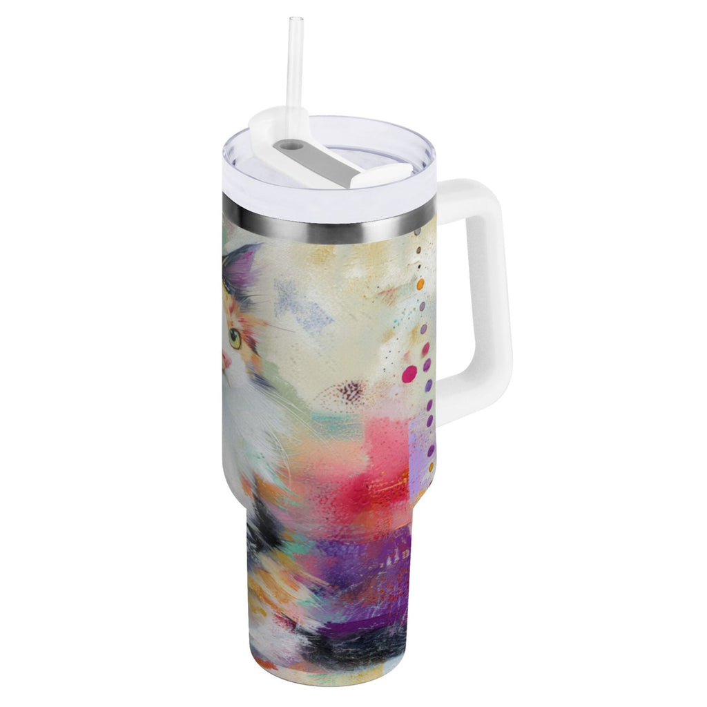 30 oz Insulated Stainless Steel Tumbler Double Wall Stainless Steel Tumbler with 2-Way Drinking Charming Hairy Cat B3QM