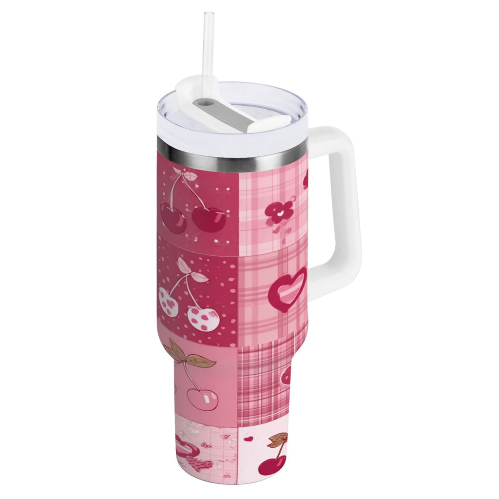 30 oz Insulated Stainless Steel Tumbler Double Wall Stainless Steel Tumbler with 2-Way Drinking Cherry Pattern with Bows 0RMT