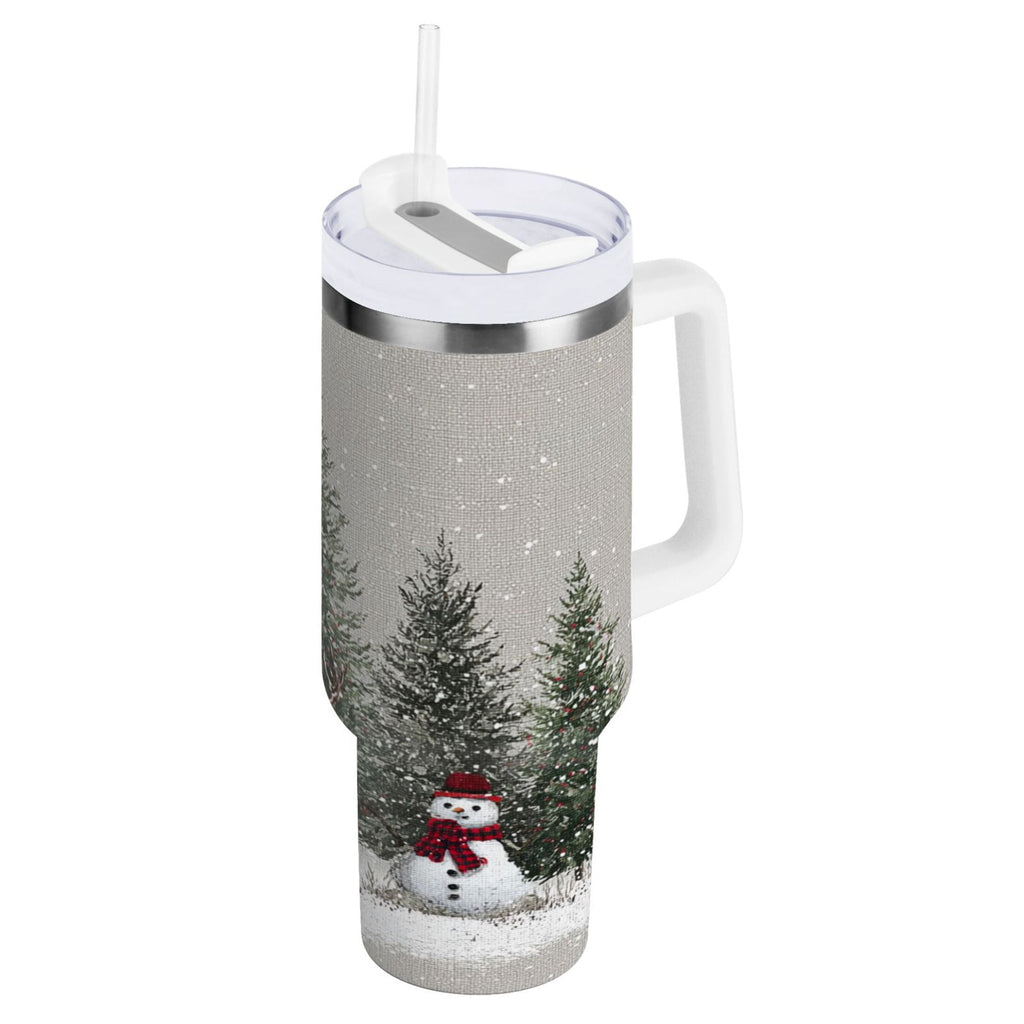 30 oz Insulated Stainless Steel Tumbler Double Wall Stainless Steel Tumbler with 2-Way Drinking Christmas Deer and Snowmen EFHT
